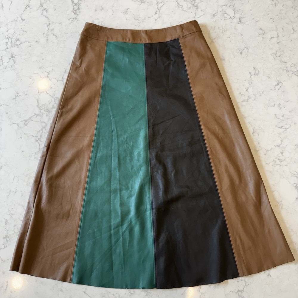 Who What Wear Target Color Block Faux Leather Skirt Green Black Tan Size 6